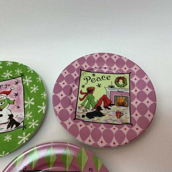 J Brinley Plates Cheer Peace Joy Small Holiday Decorative 6" across Lot of 3 - Picture 3 of 8